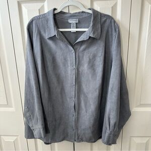 Catherines Grey Faux Suede Long Sleeve Button Down Shirt Womens Size 2X